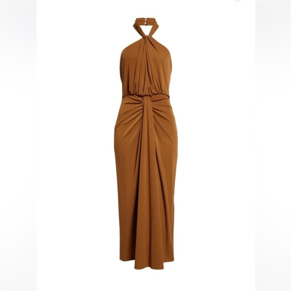 Cinq a Sept Brown Pleated Halter Gown